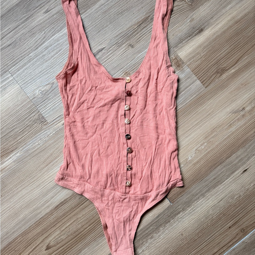 Dance & Marvel Coral Pink Ribbed Button-Front Tank